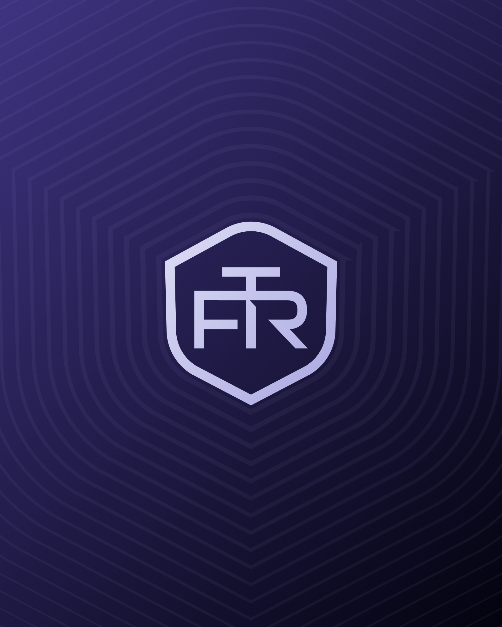 FTR logo in a shield on a purple geometric background